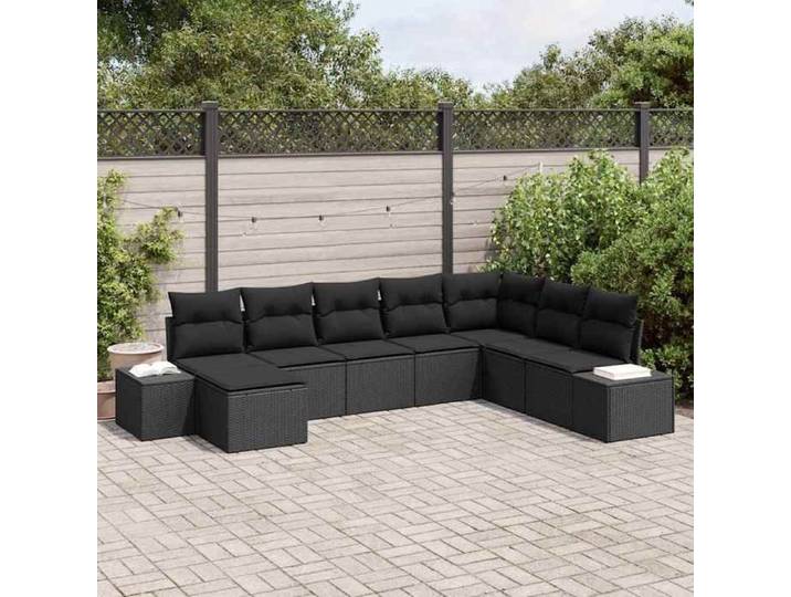 Ensemble Canapé 8 Places Noir Polyrotin Modulaire Salon Jardin 55x55cm Terrasse Extérieur