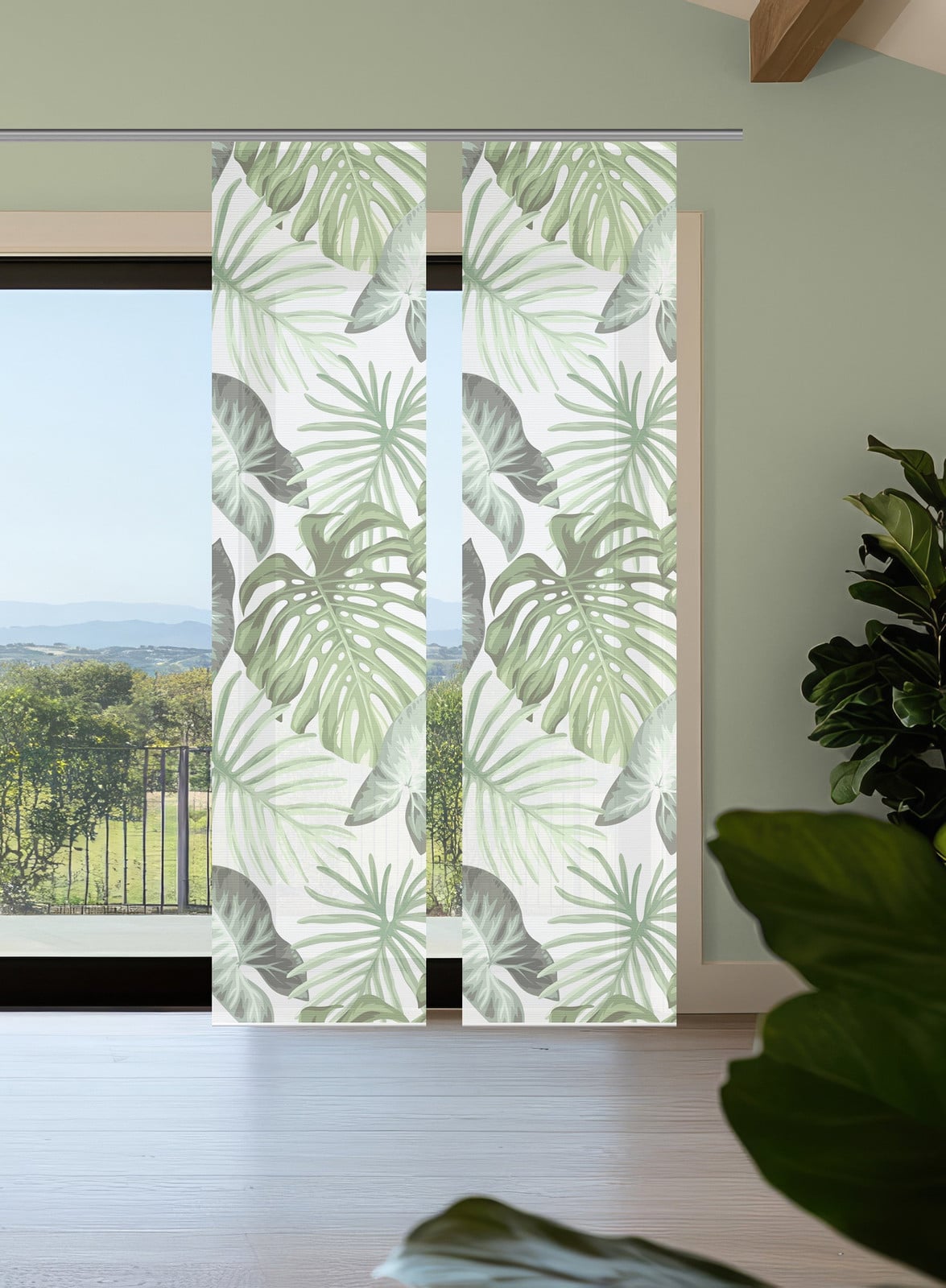 home24 Paneelgordijn Sanja Groen met Bloemenpatroon B: 60 cm, H: 260 cm