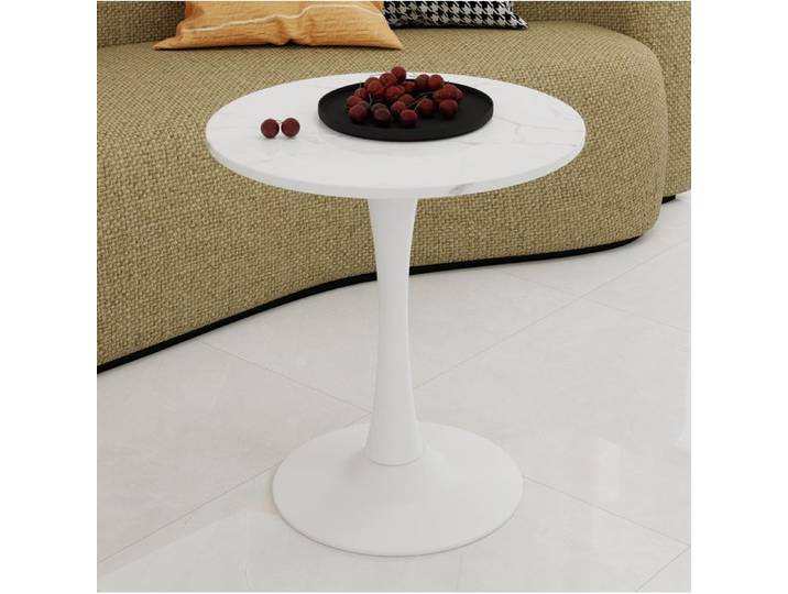 ROVRYN table basse ronde 70 cm blanc effet marbre pied central style moderne minimaliste