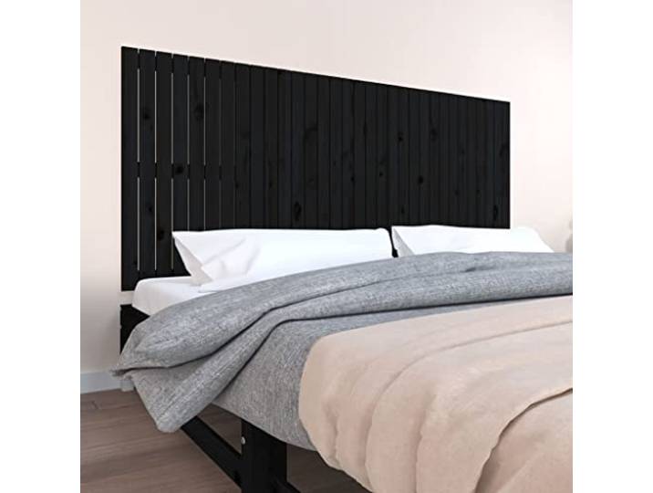 Schwarzes Holzbett Kopfteil 204x3x90 cm aus massivem Kiefernholz, Wand montiert, bietet perfekte Rückenstütze beim Lesen oder Fernsehen in