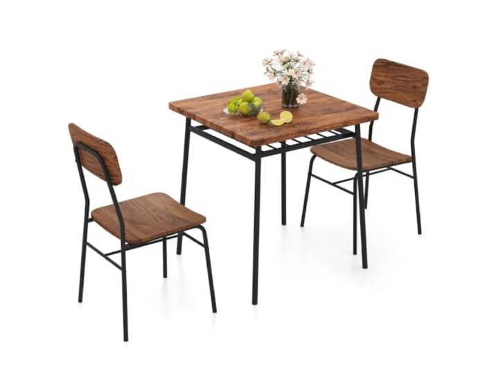 Helloshop26 3-teiliges Set Esstisch quadratisch 70 x 70 x 77 cm Praktische Aufbewahrung Ergonomische Stühle Retro Stil MDF Kaffee 20_0011954