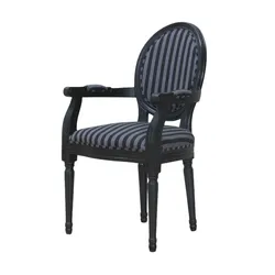 Ebuy24 Rokoko/Amaretta Esszimmerstuhl mit Armlehne antik schwarz, Stoff schwarz gestreift.