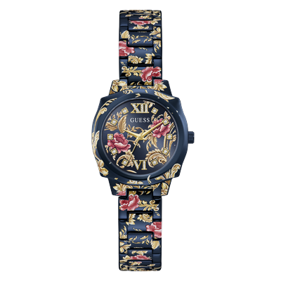 Quarzuhr GUESS "OLIVIA", bunt, Armbanduhren, Damen, Quarzuhr, Armbanduhr, Damenuhr, Edelstahlarmband, analog