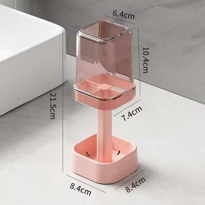 Uplift Treasures Minimalist Toothbrush Holder Set Compact Bathroom Organizer With Gargle Cup & Tumbler Rack pink