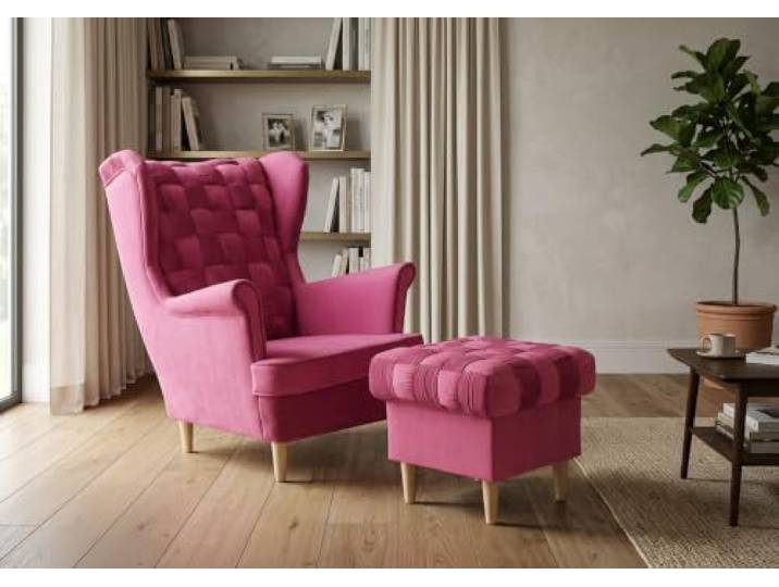 Family Meble Ohrensessel mit Fußhocker Carol Royal – Variante Trinity 10