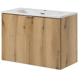 En.Casa, Badmöbelset, Waschtisch Skelbolu mit Türen 80x57x39 cm Eicheoptik