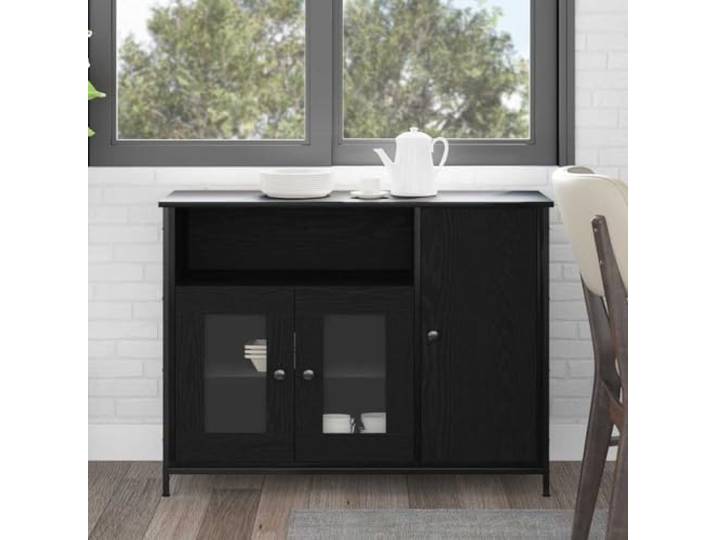 HEFZGDB Klassisches Sideboard mit viel Stauraum aus Holzwerkstoff in Schwarz, EIN Beistellschrank mit zeitlosem Design zur Aufbewahrung und Präsentation, modernes Sideboard