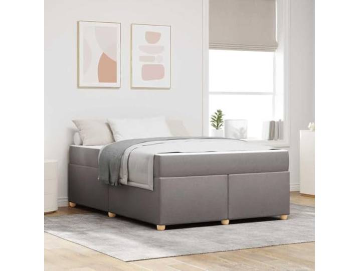 Modernes Holzwerkstoff Bettgestell mit Matratze Schlafzimmer Komfort Taupe Bettrahmen mit Matratze Taupe 160x200 cm Stoff Bettgestell mit Taschenfederkernmatratze King Size inklusive Lattenrost