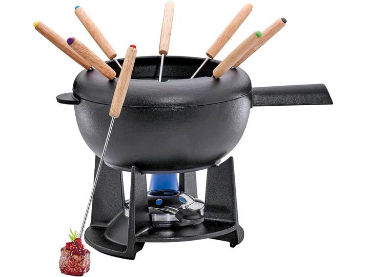 Spring Fondue Spring Gusseisen Fondue Set schwarz Ø 20 cm mit 8 Fonduegabeln