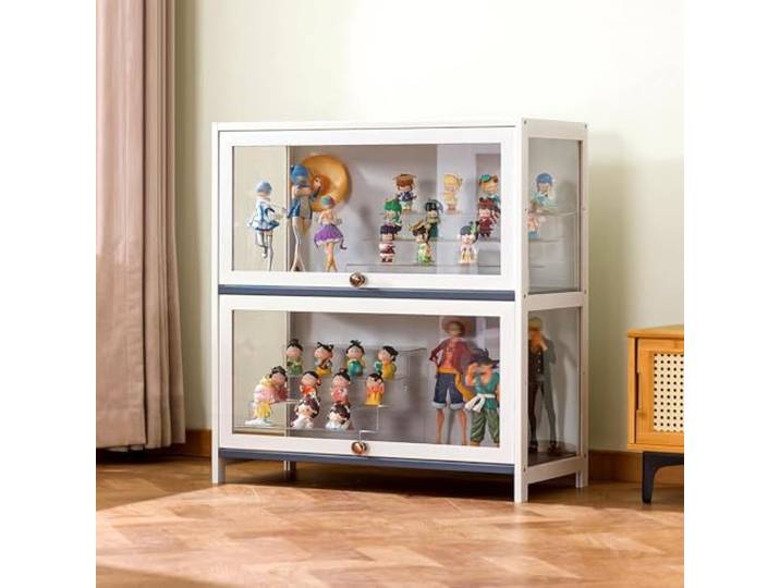 Hynbdes Glasvitrine, Wohnzimmervitrine, Glasvitrine, Starke, dichte und staubdichte Struktur, geeignet für Verschiedene Szenarien (Zwei weiße 80 * 33 * 73 Böden transparent auf DREI Seiten)