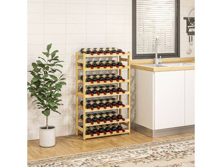 HOMCOM Casier à bouteilles, porte-bouteille en bois à 7 niveaux pour 42 bouteilles, 63 x 25 x 102cm, naturel