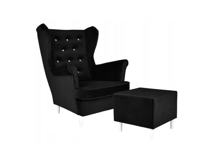 Family Meble Ohrensessel mit Hocker, Modell Diana, Skandinavisch, Relaxsessel aus Webstoff, Loungesessel, Ohrensessel mit Hocker, Bequemer Sessel, Für Wohnzimmer, Esszimmer, Schlafzimmer, Schwarz