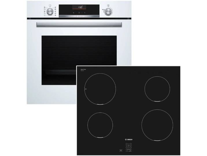 BOSCH Backofen-Set weiß EcoClean Air Fry Versenkknebel + Induktionskochfeld PowerBoost, mit Nein, Pyrolyse-Selbstreinigung EcoClean Direct