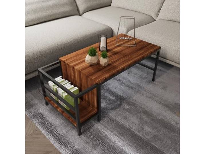 Hanah Home Stylish Walnut Coffee Table, 110 x 60 x 50 cm 100% Melamine Coated Particle Board, 18 mm Thick Durable Electrostatic Powder Coated Metal Legs