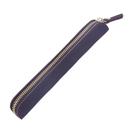 MiOYOOW Lederen etui met ritssluiting voor pennen en potloden, paars