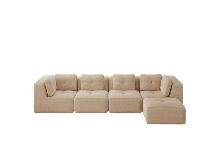 Modenvie Modulares Ecksofa aus Cord mit tiefer Sitzfläche Beige, 386x177 cm, Wohnzimmer, Sofas & Couches, Wohnlandschaften, Ecksofas