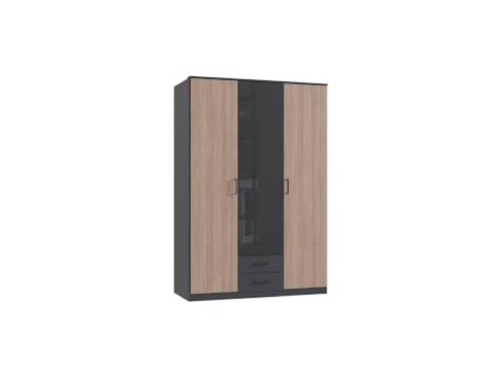 M Möbel-Direkt Deutschlands schnelle Möbel Kleiderschrank Fulda in Grafit und Multiplex – Drehtürenschrank 3 türig mit Glasfront