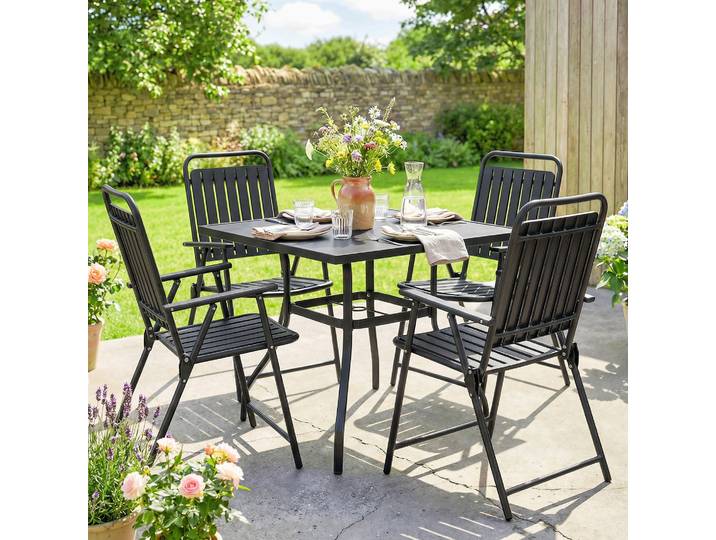 Outsunny Ensemble 4 Chaises Pliantes Jardin Métal Noir 55x63x93 cm