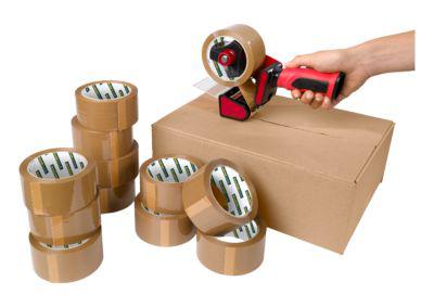 Schäfer Shop Select Packband mit Abroller, für sicheres Verschließen von Packstücken, 12 Rollen, braun