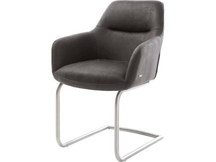DELIFE Polsterstuhl Pejo-Flex, Freischwinger rund Edelstahl Mikrofaser Anthrazit Vintage Taschenfeder