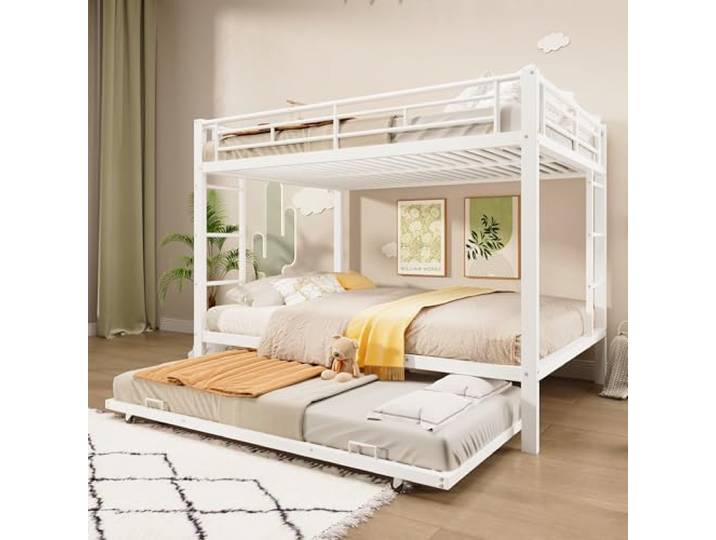 FAVSH Etagenbett 140x200/90x190 cm, Hochbett mit ausziehbarem Bett, stabilem Metallrahmen und zusätzlichem Schlafplatz, Kinder- und Jugendbett, Weiß, ohne Matratze