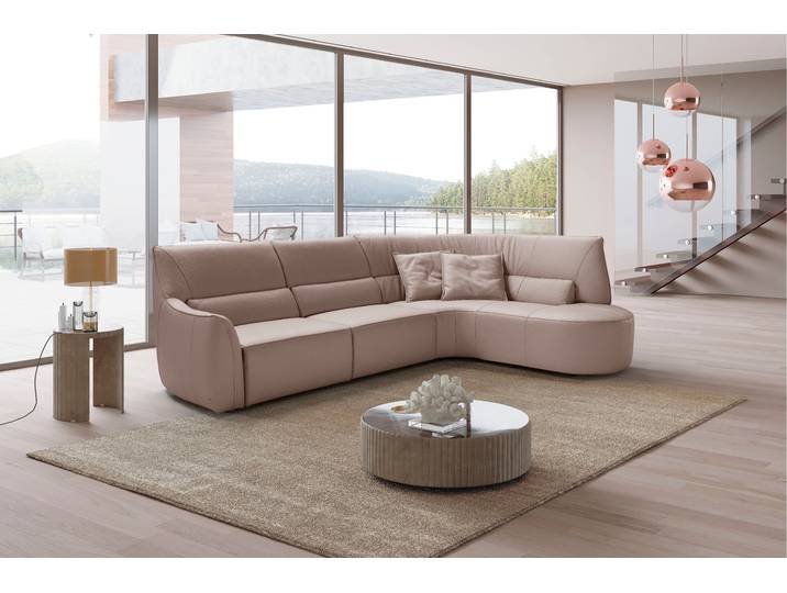 Ecksofa, Echtleder BULL, Beige (Safari), 330×205 cm, Ottomane Rechts, Retro