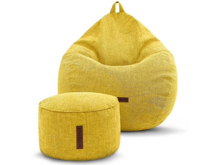 Homeline Sitzsack in Leinen-Optik mit Sitzhocker - Gelb - L