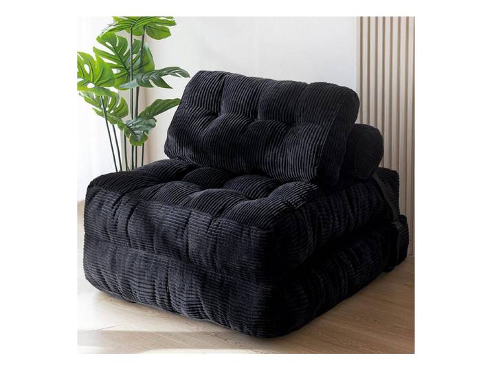 LuxusKollektion Schlafsofa Schlafsofa faltbar Schlafsessel Matratze Rückenstütze Schwarz Einzel