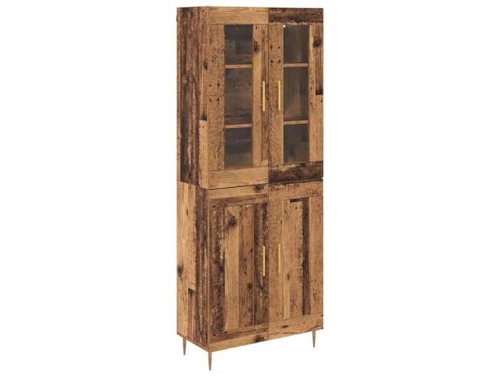 KGFHERENB Highboard 2er Set Altholz Holzwerkstoff Schrank mit Glastüren Elegantes 2-teiliges Vitrinenschrank Set für das Wohnzimmer mit goldenen Metallbeinen und viel vertikalem Stauraum.