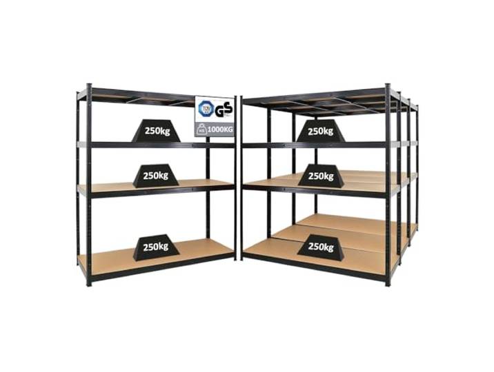 PROREGAL Mega Deal 4X Schwerlastregal Taurus XL mit TÜV/GS Zertifizierung 180x160x60cm mit Fachlast 250kg Schwarz Kellerregal, Steckregal, Garagenregal, Lagerregal