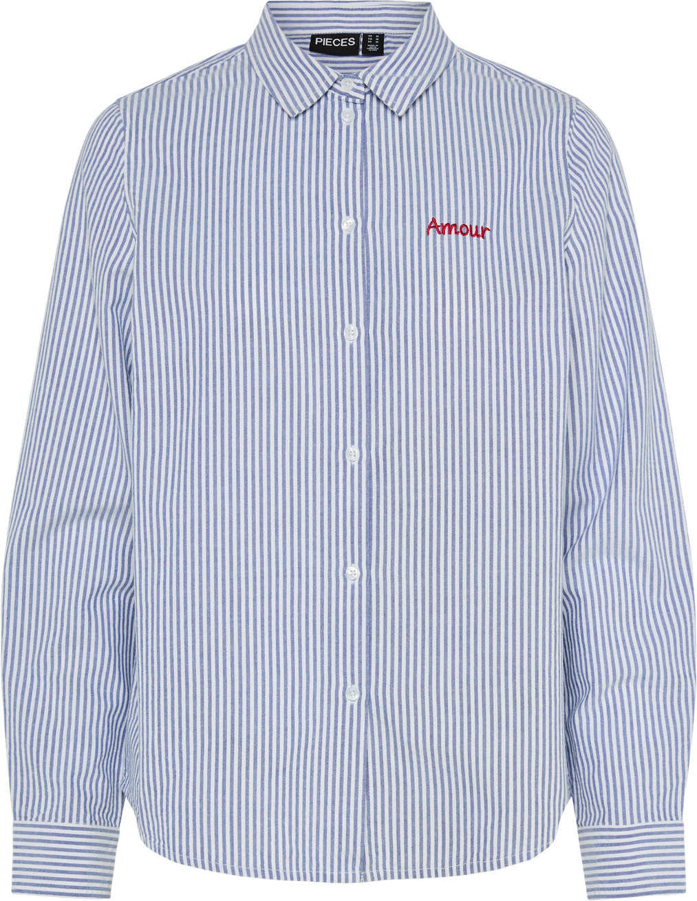 Langarmbluse PIECES "PCIRENE LS SHIRT WVN NOOS", Damen, Gr. XXL, blau (hellweiß stripes:surf the web, rot amour), Web, Obermaterial: 100% Baumwolle, gestreift, regular fit, Blusen Langarmbluse, Baumwolle, regular fit hellweiß stripes:surf the web, rot amo