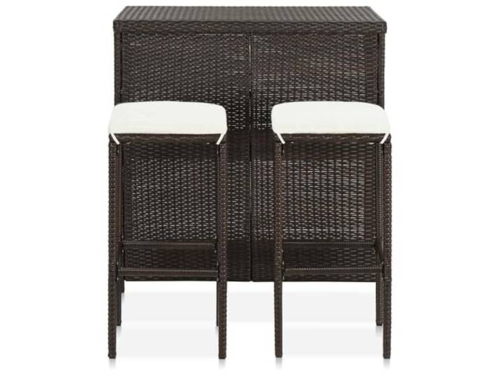 Bar-Set, 3-teilig, Kunstharz, geflochten, Braun Stahlgestell, PE-Rattan, herausnehmbares Kissen, waschbarer Bezug, Fußstütze, zwei Einlegeböden