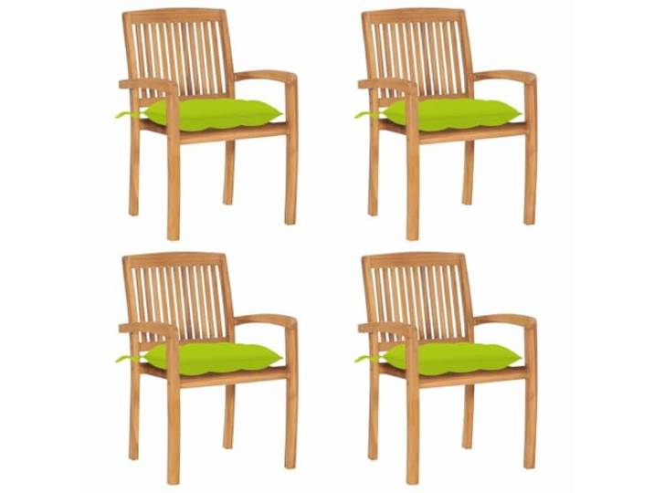 Stapelbar Massivholz Teak rustikaler Charme Esszimmer Terrasse 4 Stück Grün Stapelbare Gartenstühle mit Kissen 4 Stk. Massivholz Teak, Wetterfeste Sitzgruppe für Terrasse Balkon, Klappbare