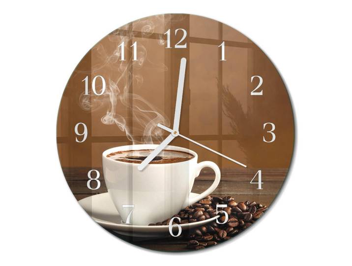 Tulup Wanduhr fi30 cm - Kaffee, Braun, Glas, Rund, 30x30x0.4 cm, Dekoration, Uhren, Wanduhren