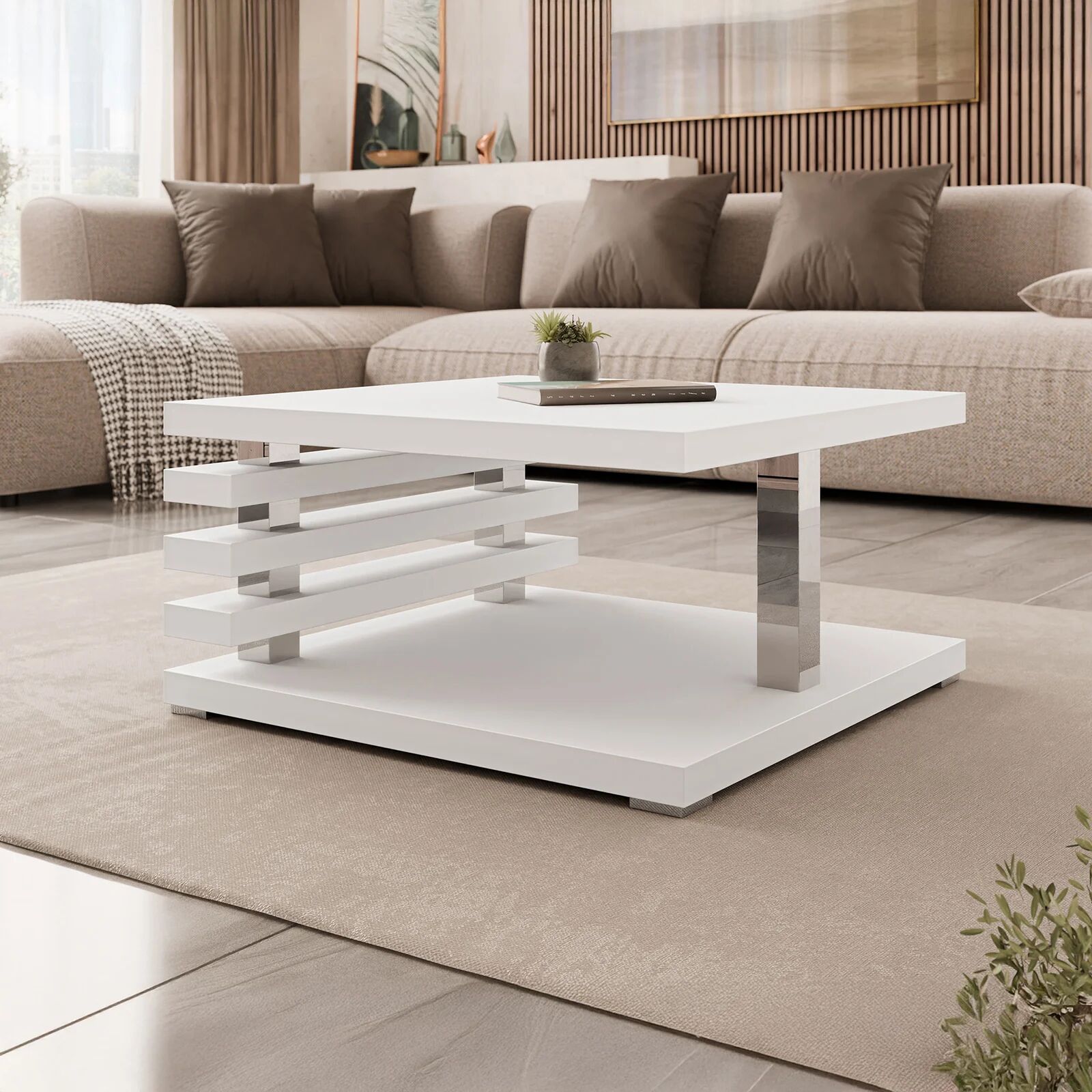 garneroarredamenti Tavolino da salotto 60x60cm moderno bianco opaco Zaphira