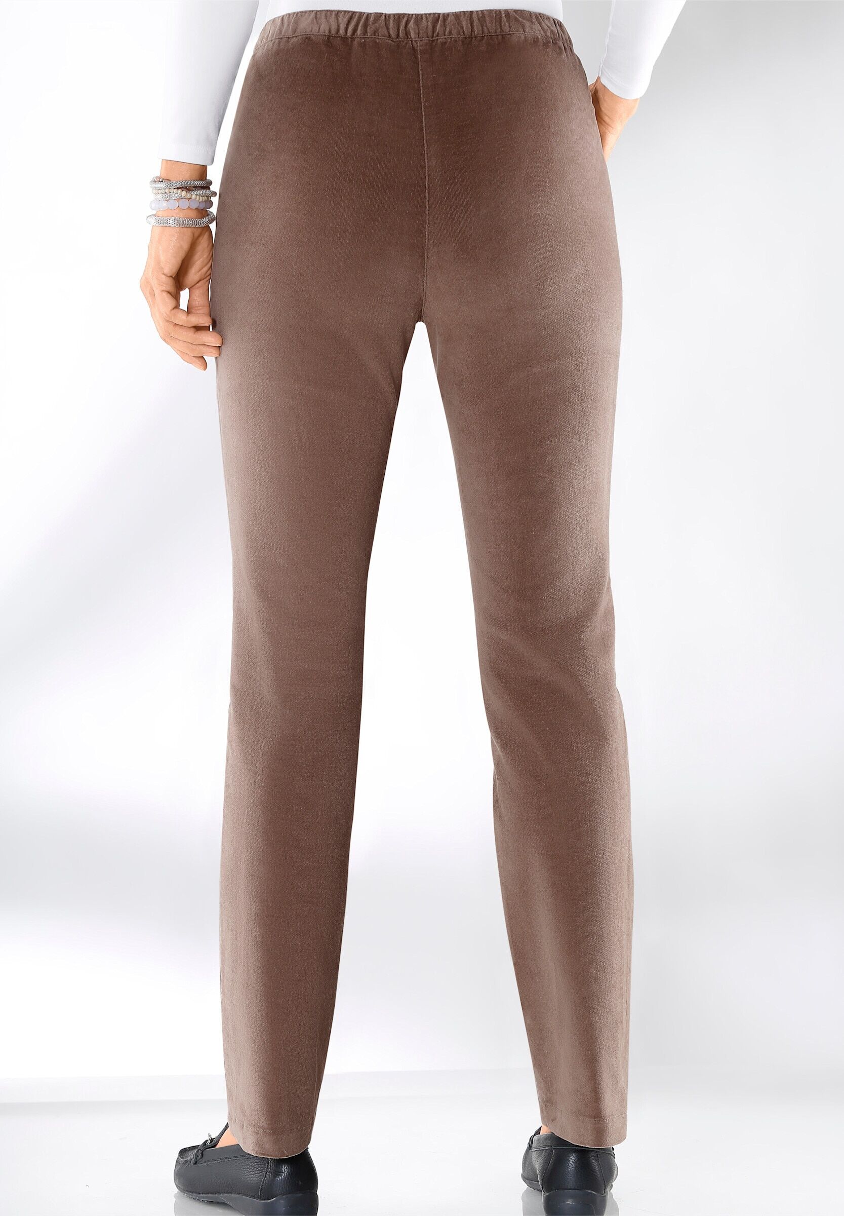 Schlupfhose WITT "Hose Schlupfhose mit optisch streckender Ziernaht", Damen, Gr. 54, N-Gr, taupe, Samt, , Sportlich, schmal, Hosen Schlupfhose