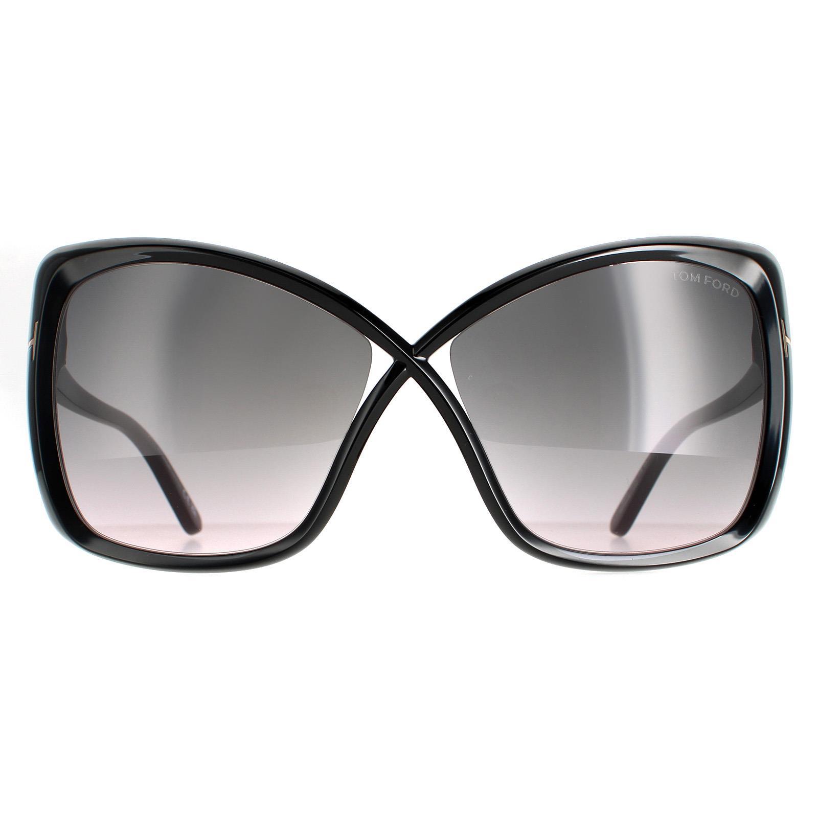 Tom Ford vlinder dames glanzende zwarte rookgradiënt ft0943 jasmin zonnebril