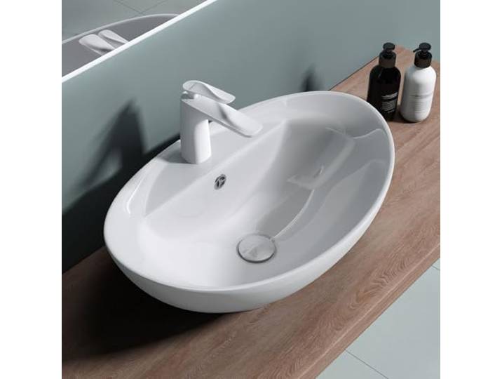 doporro Lavabo Vasque à Poser Lave-Mains Blanc en Céramique 59x39x21cm pour Salle de Bain\, Brüssel302