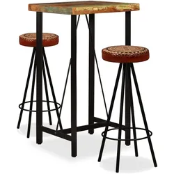 vidaXL 3-tlg. Bar-Set Altholz Massiv, Echtleder und Canvas