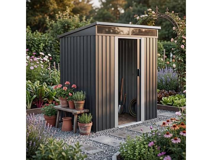 Gardebruk L Metalen Tuinhuisje 3,4m³ Met Fundering 196x122x180cm 2 Ramen Antraciet Berging Schuur Schuifdeuren