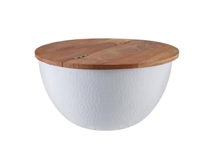 Riess Ambiente Handgefertigter Couchtisch Orient Storage 60cm weiß im Classic Hammerschlag Design Akazie mit Stauraum