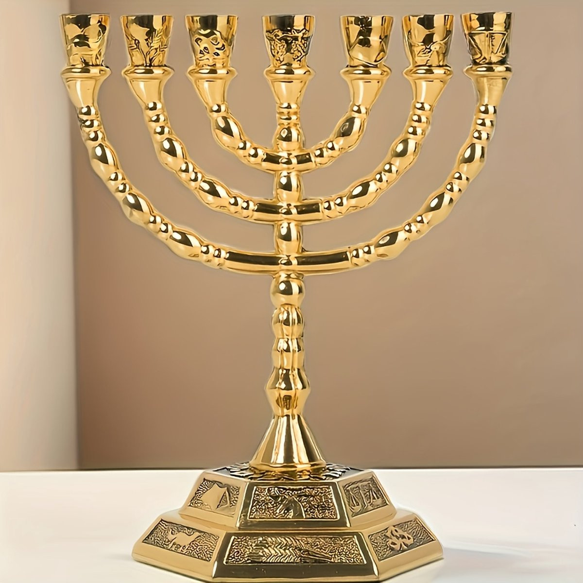 7-armige Menorah kandelaar voor christelijke decoratie, hoogte: 12 cm