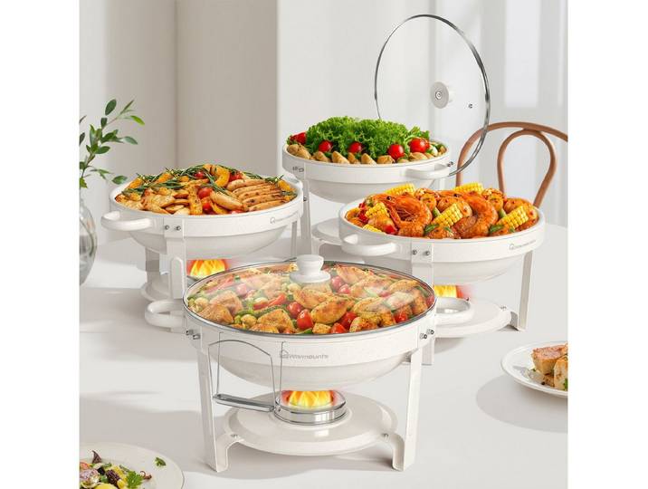 Warmounts Speisenwärmer, (4-tlg., 5L Chafing Dish Speisenwärmer Set), Rund Maifanite-Beschichtung, Buffet Warmhalter-Set für Hochzeit, Party