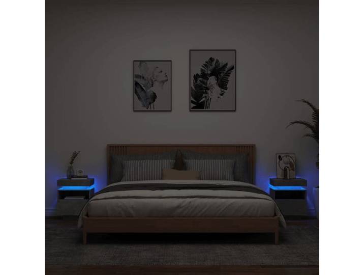Armoires de Chevet avec Lumières LED 2 pcs Tables de Chevet avec Rangement Tables de Nuit Chambre Moderne Gris 836791