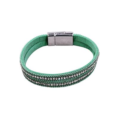 Armband STEUER "Velours Armband türkis mit Strass", grün, Armbänder, Damen, 19cm, Metall, glänzend, Armband