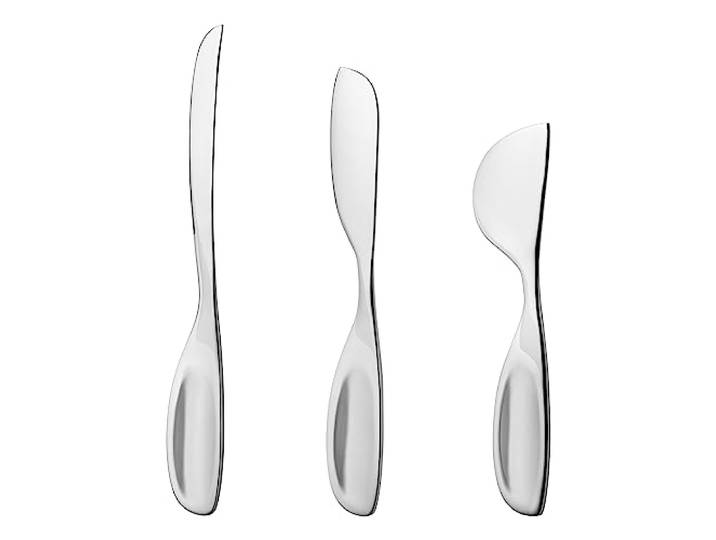 Georg Jensen Alfredo Käsemesser Set mit Flachem Griff und Dünner Klinge - Entworfen von Häberli Alfredo - Elegantes Tafelgeschirr Besteck - 3 Stück
