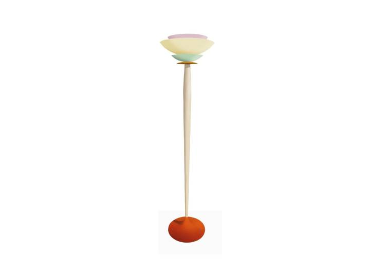 Lampadaire bois naturel métal orange abat-jour multicolore