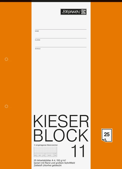 BRUNNEN Arbeitsblock Kieserblock DIN A4 kariert Lineatur 11