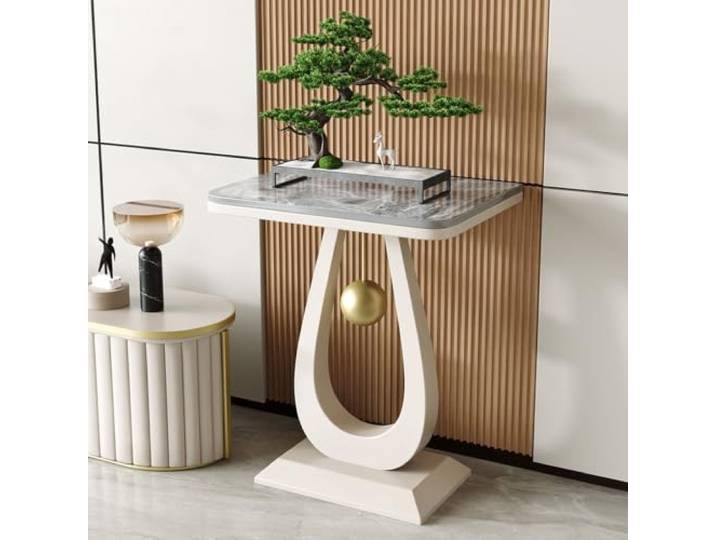 Moderner Konsolentisch, Konsolen-Sofatisch Mit Steinplatte Metallrahmen Einfacher Akzent-Beistelltisch，für Schmale Flure Oder Hinter Dem Sofa(I,75x40cm/29.5x15.7'')