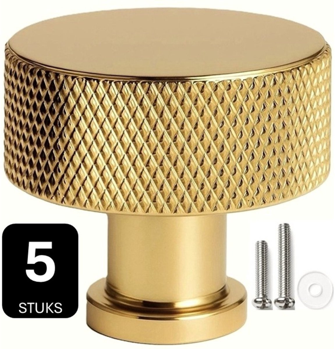 MSQDESIGN Luxe Kastknop Goud Glanzend Metaal - Set van 5 Meubelknopjes
